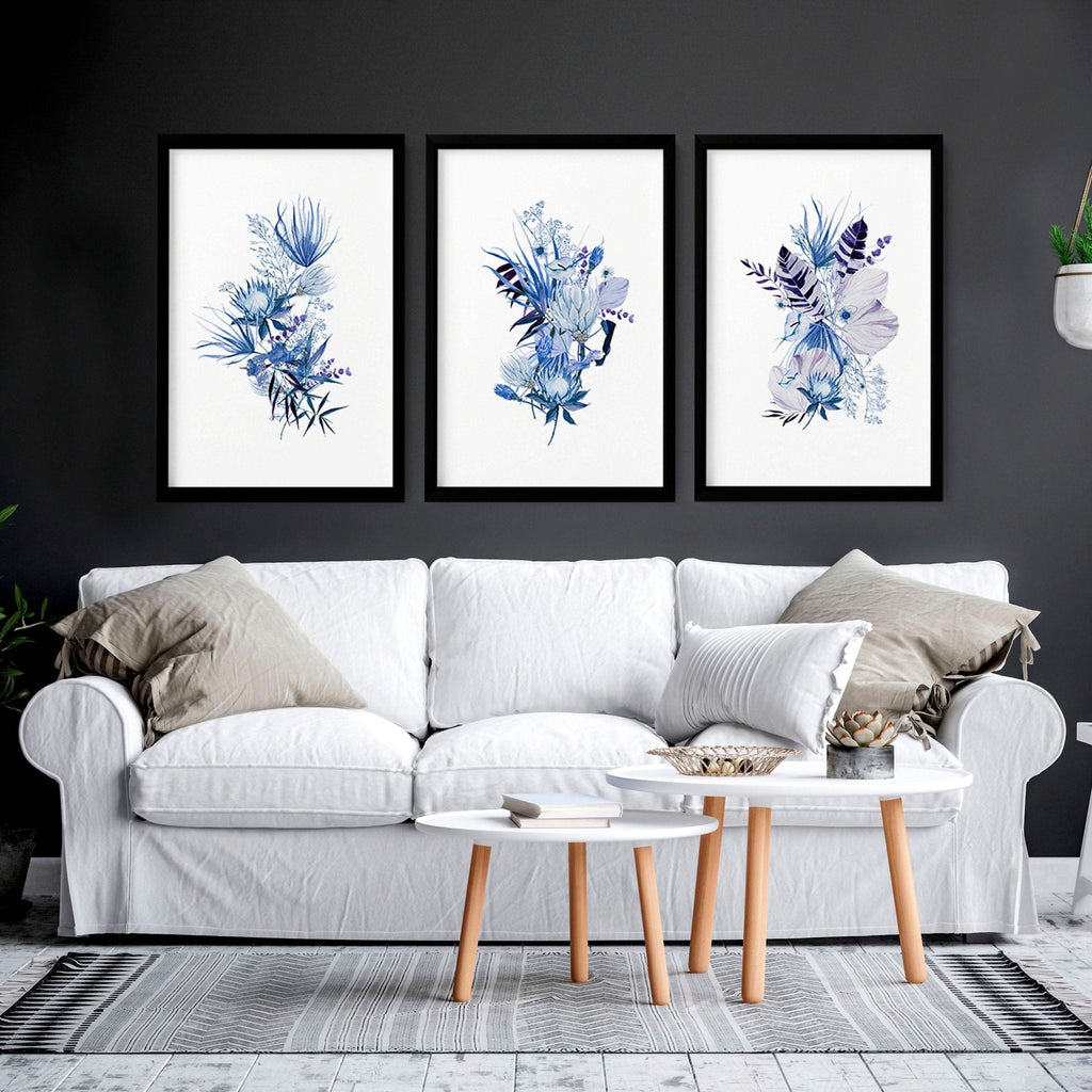 Framed Botanical Wall Art | Set of 3 Blue Prints