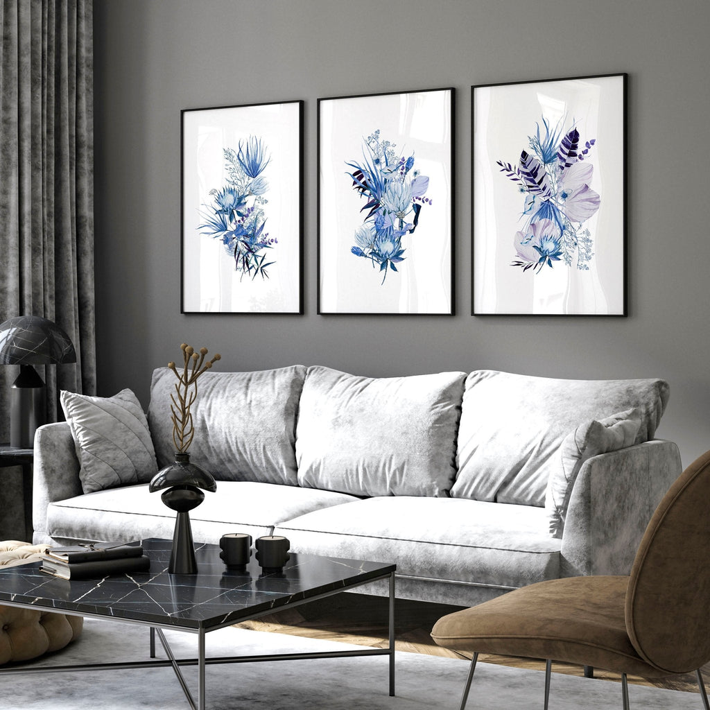 Framed Botanical Wall Art | Set of 3 Blue Prints