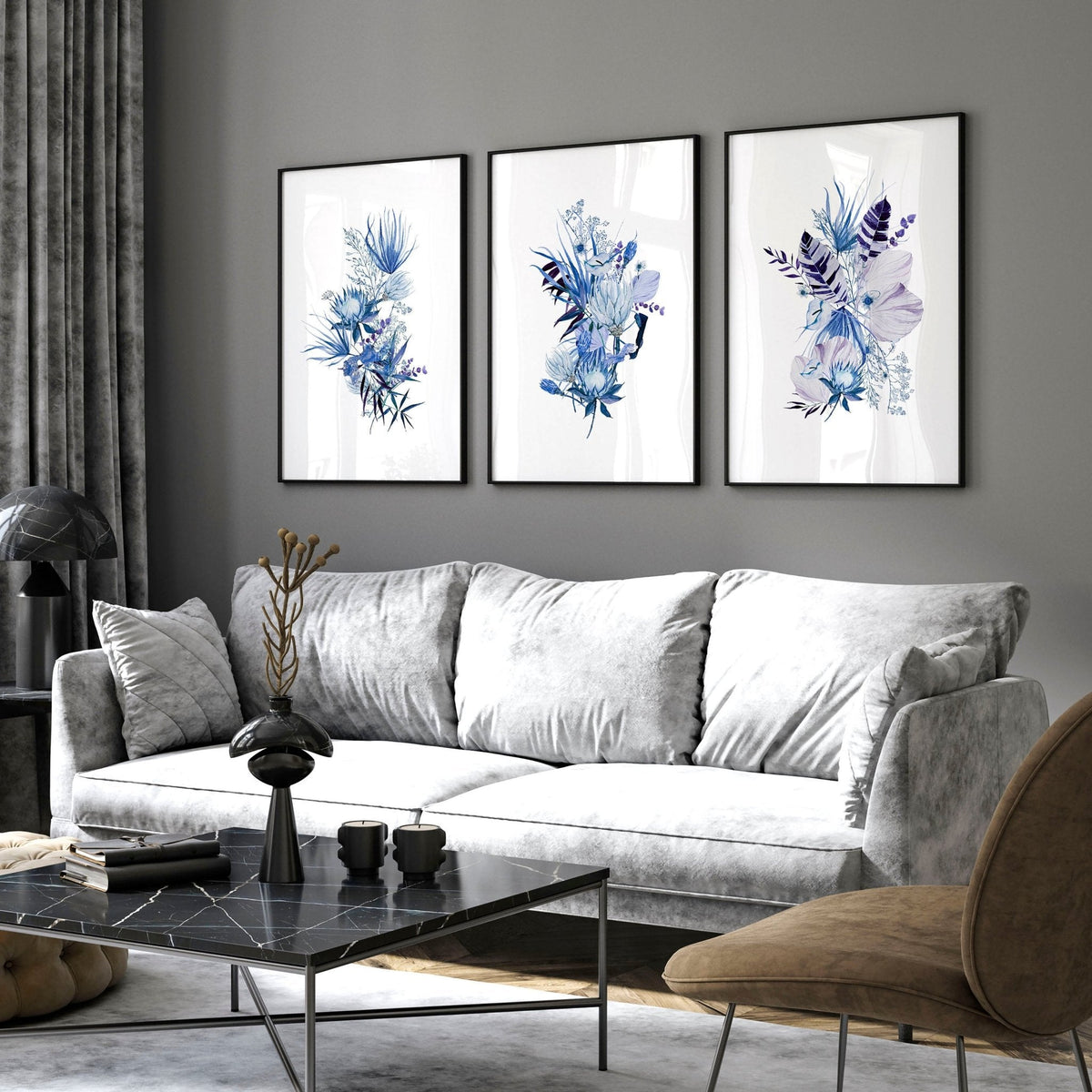 Framed Botanical Wall Art | Set of 3 Blue Prints