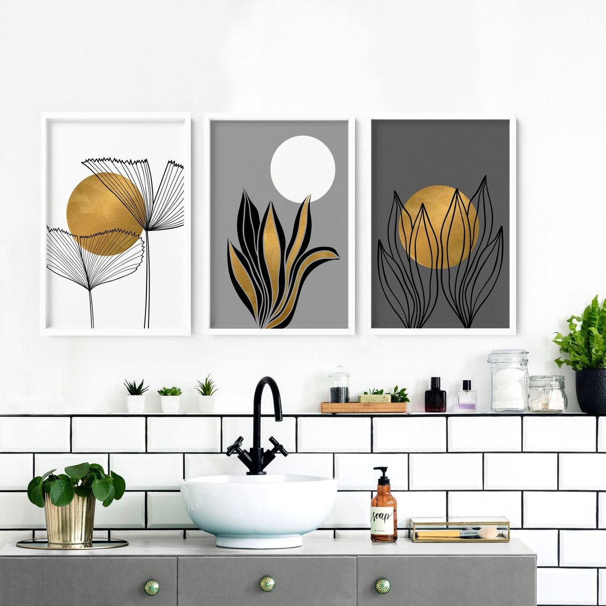 Botanical Pictures for Bathroom – Set of 3 Prints