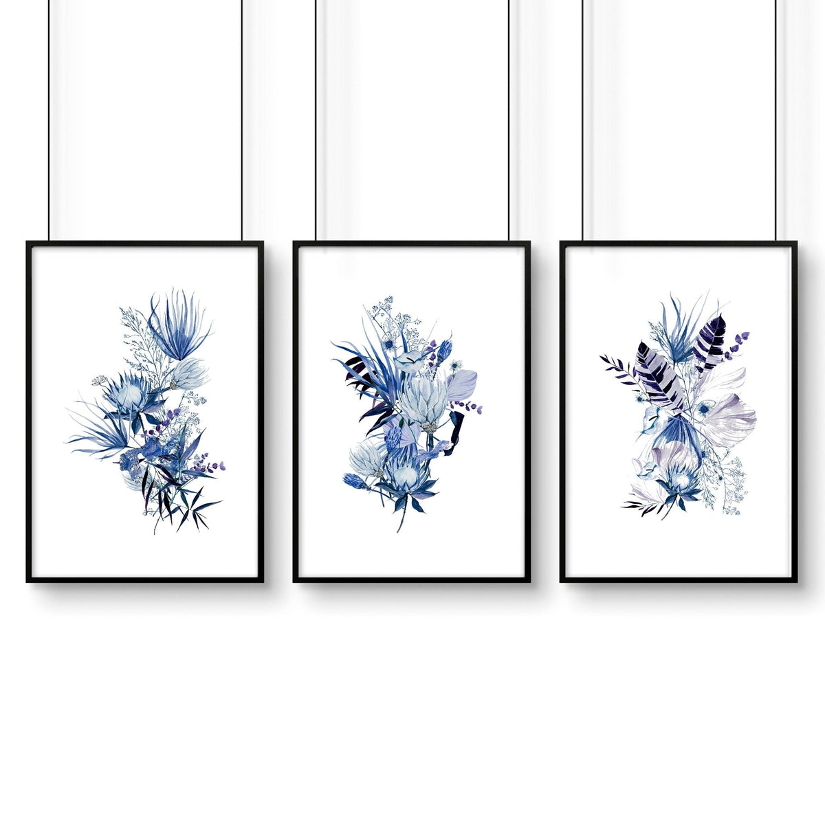 Framed Botanical Wall Art | Set of 3 Blue Prints
