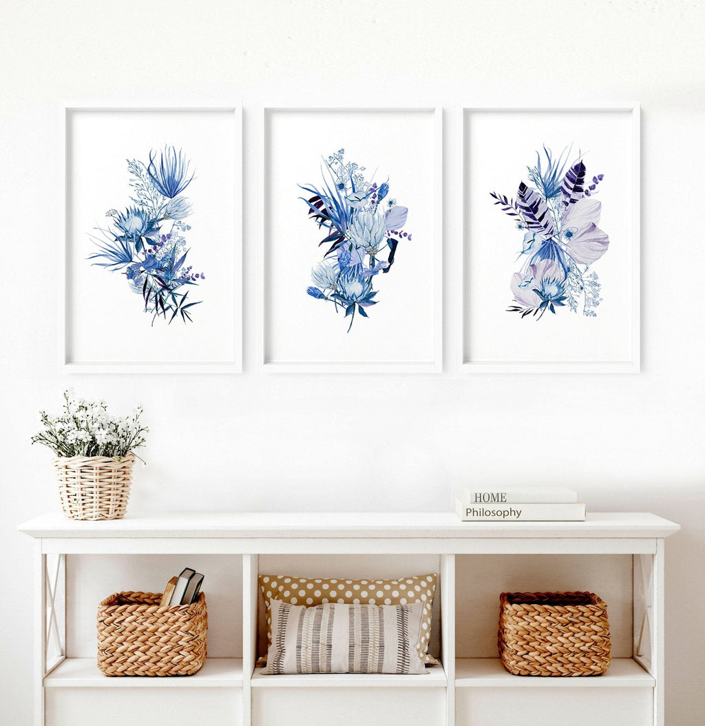 Framed Botanical Wall Art | Set of 3 Blue Prints