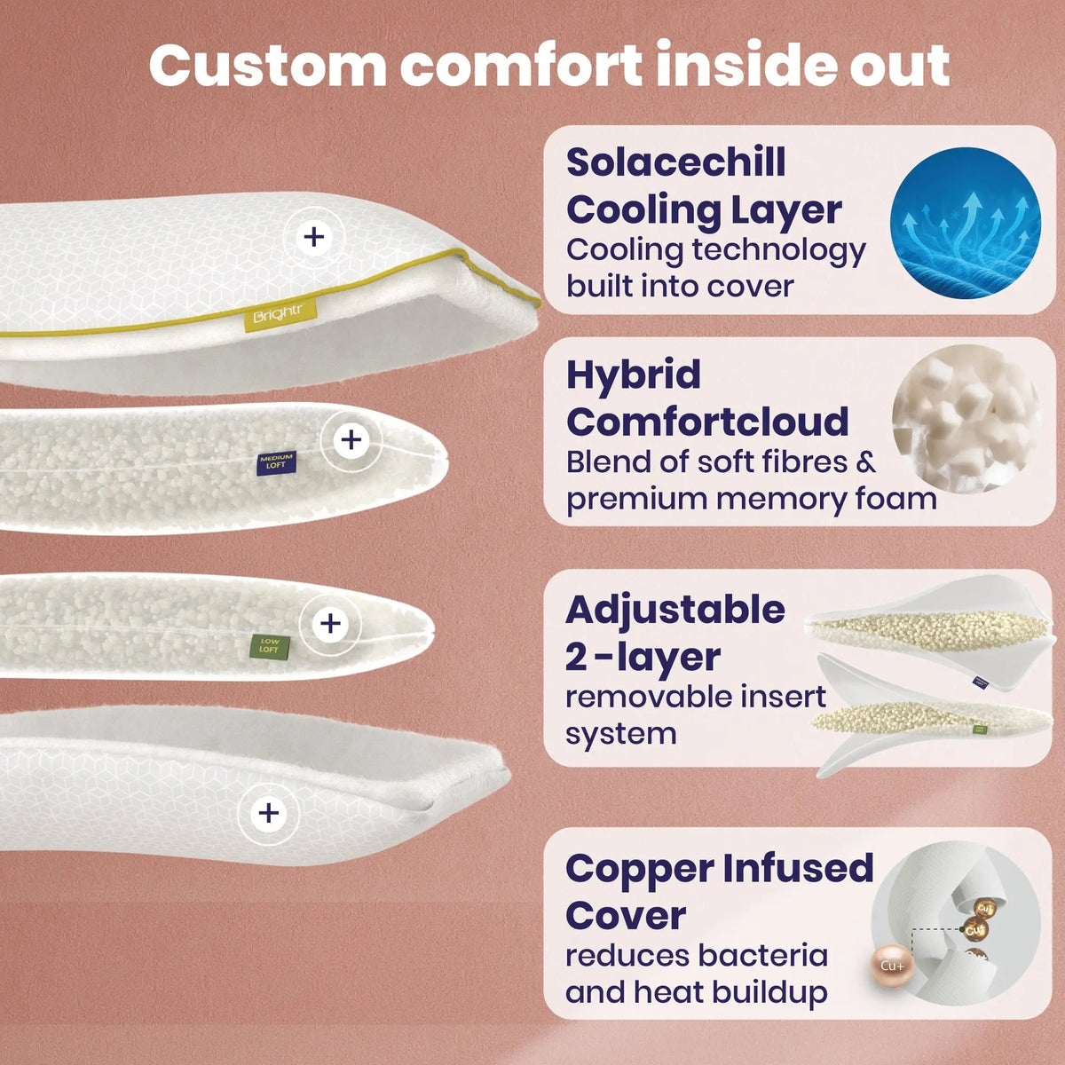 Brightr® Stella Hybrid Adjustable Pillow bundle - MOOAZAA