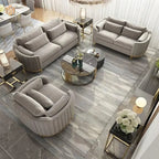 Modern living room with gray sofa set and marble floor
