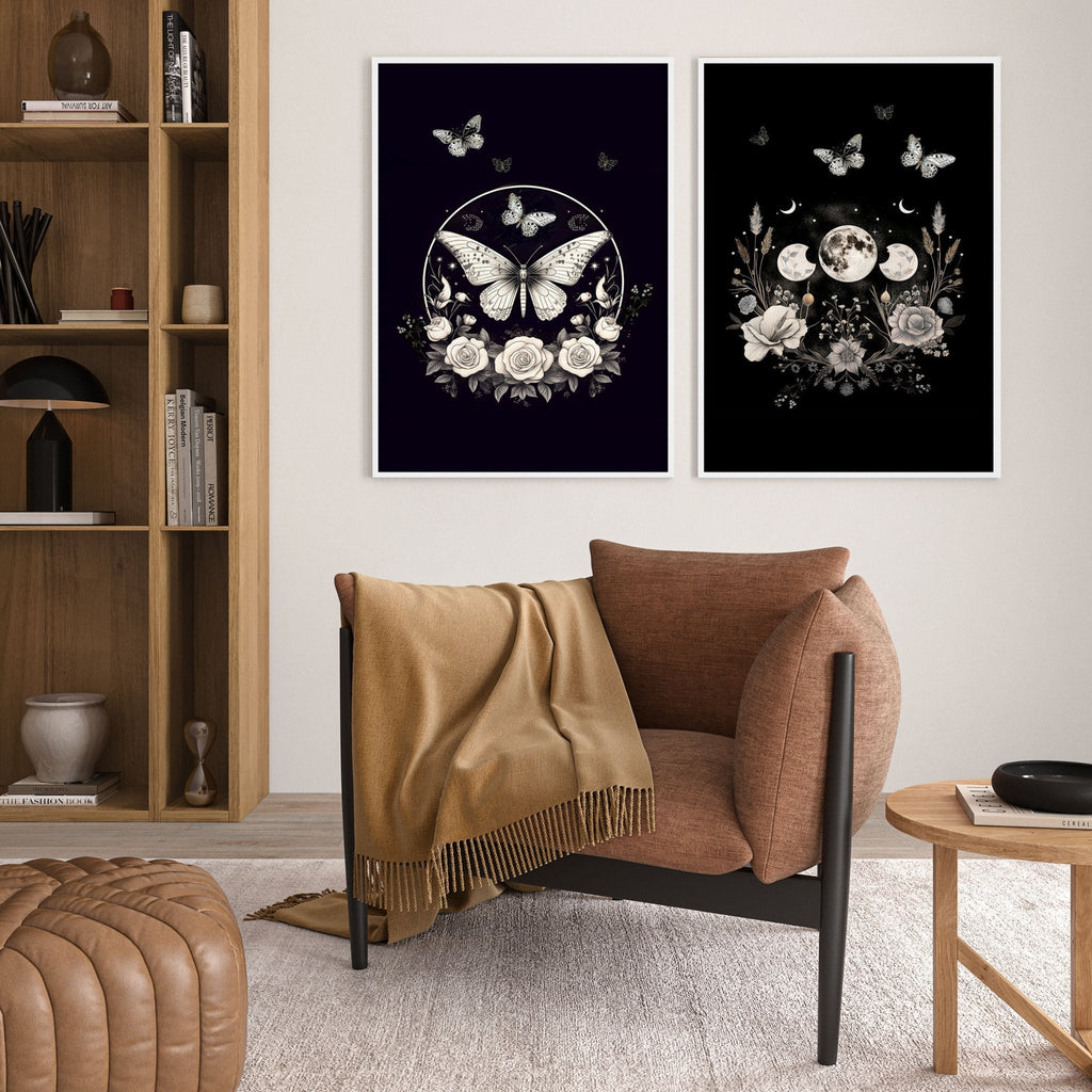 Butterfly Art Wall Decor | Set of 2 Dark Academy Wall art Prints