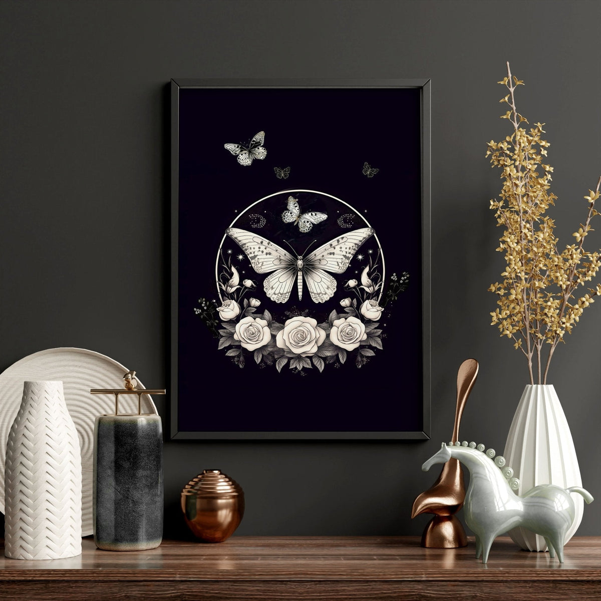 Butterfly Art Wall Decor | Set of 2 Dark Academy Wall art Prints