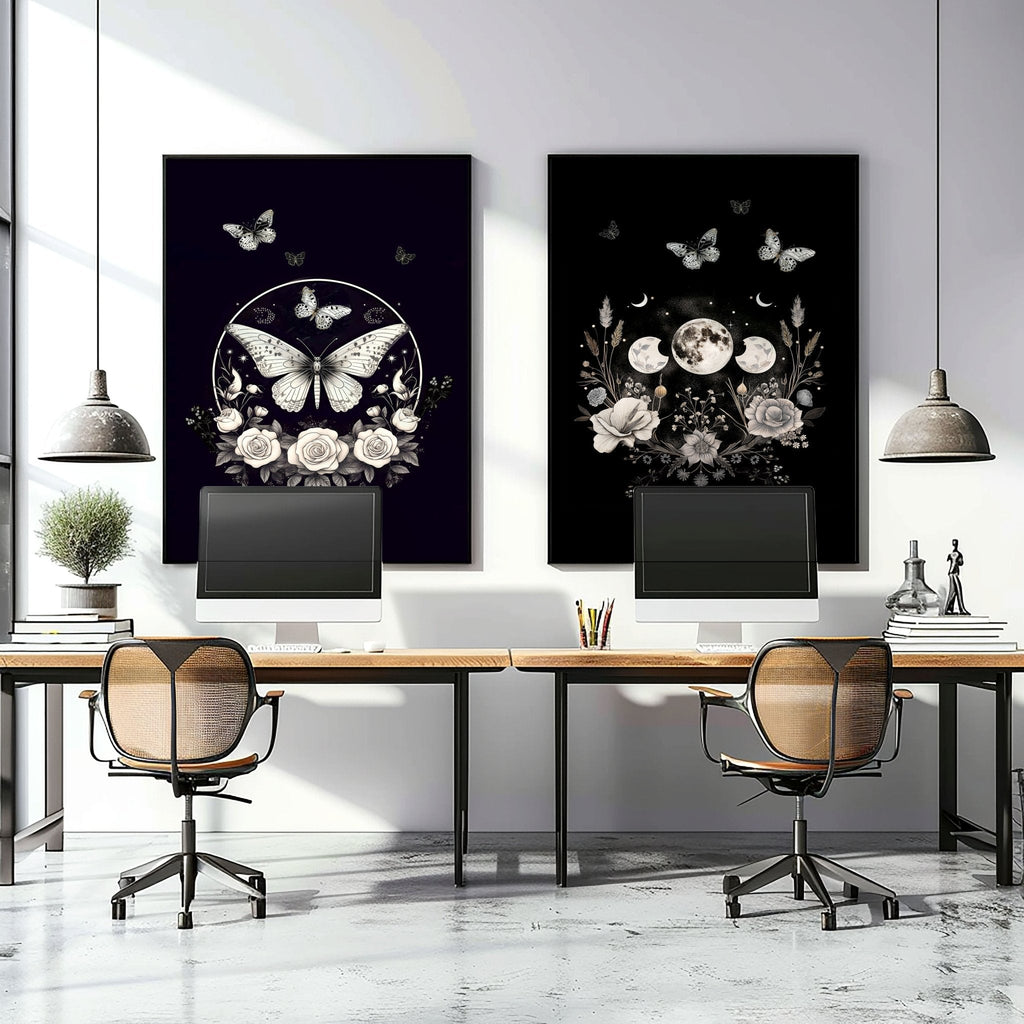 Butterfly Wall Art Decor | Set of 2 Dark Academy Wall art Prints