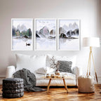 Framed Art Work | Calming Set of 3 Living Room Prints