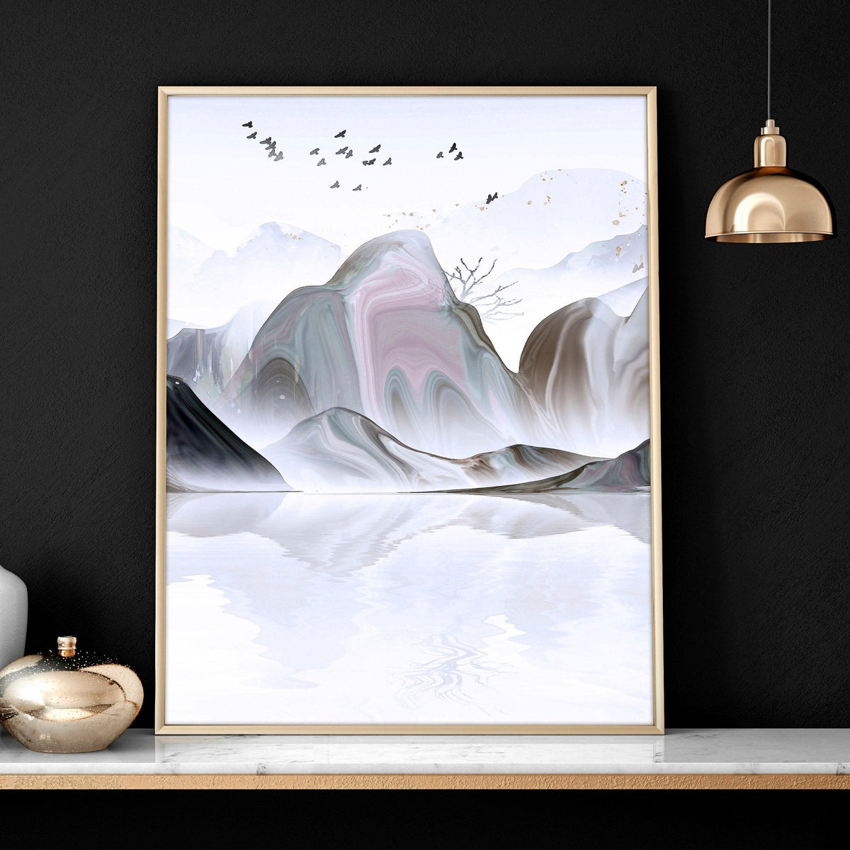 Framed Art Work | Calming Set of 3 Living Room Prints