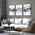 Framed Art Work | Calming Set of 3 Living Room Prints