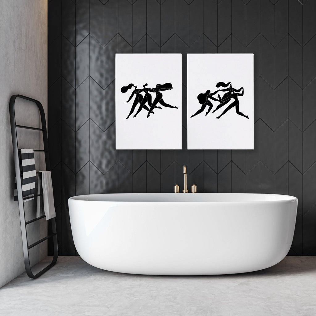 Canvas Art For Bathrooms | Set of 2 Boho Women Wall art Prints