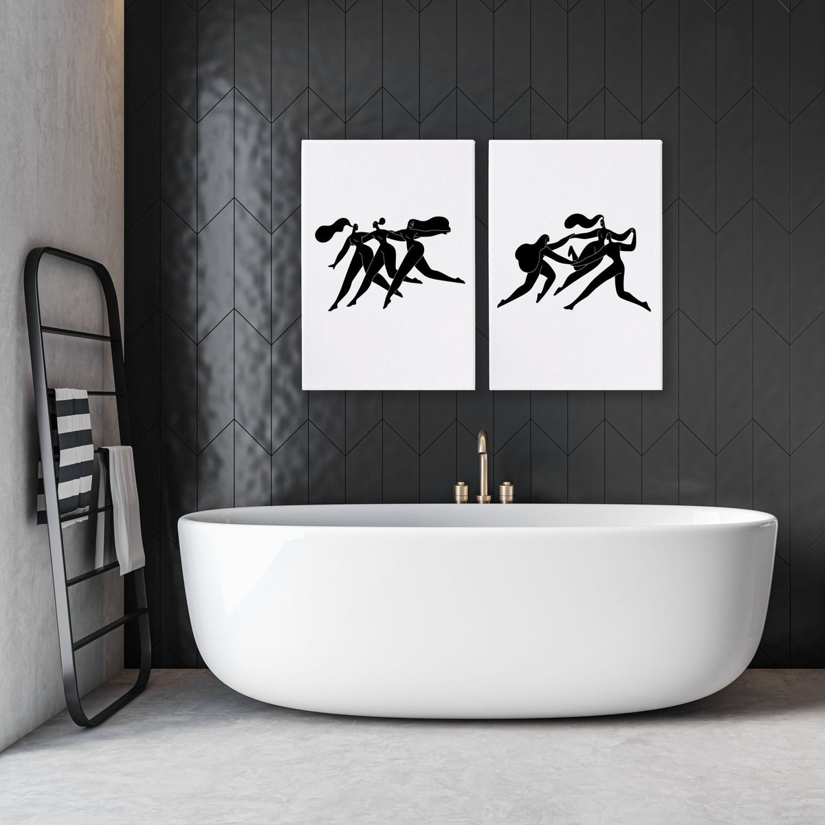 Canvas Art For Bathrooms | Set of 2 Boho Women Wall art Prints