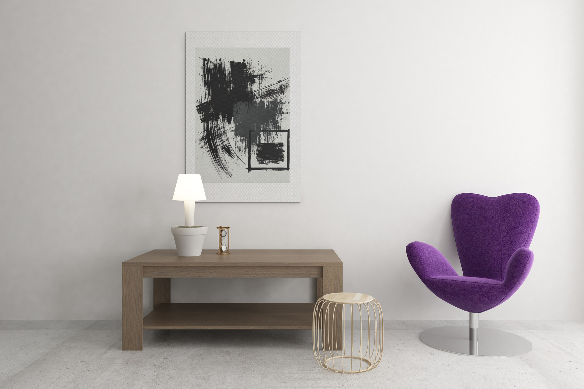 Minimal Abstract Wall Art  - Bold Black Brushstroke Canvas