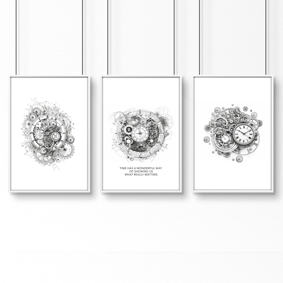 Canvas Painting Wall Decor | Set of 3 Abstract Clocks Wall art Prints