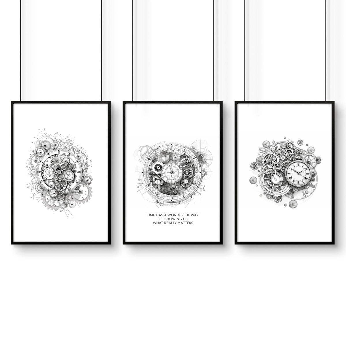 Canvas Painting Wall Decor | Set of 3 Abstract Clocks Wall art Prints