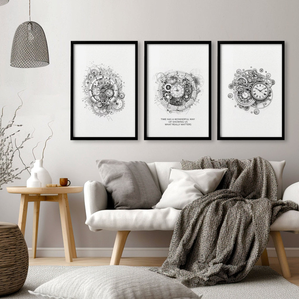 Canvas Painting Wall Decor | Set of 3 Abstract Clocks Wall art Prints