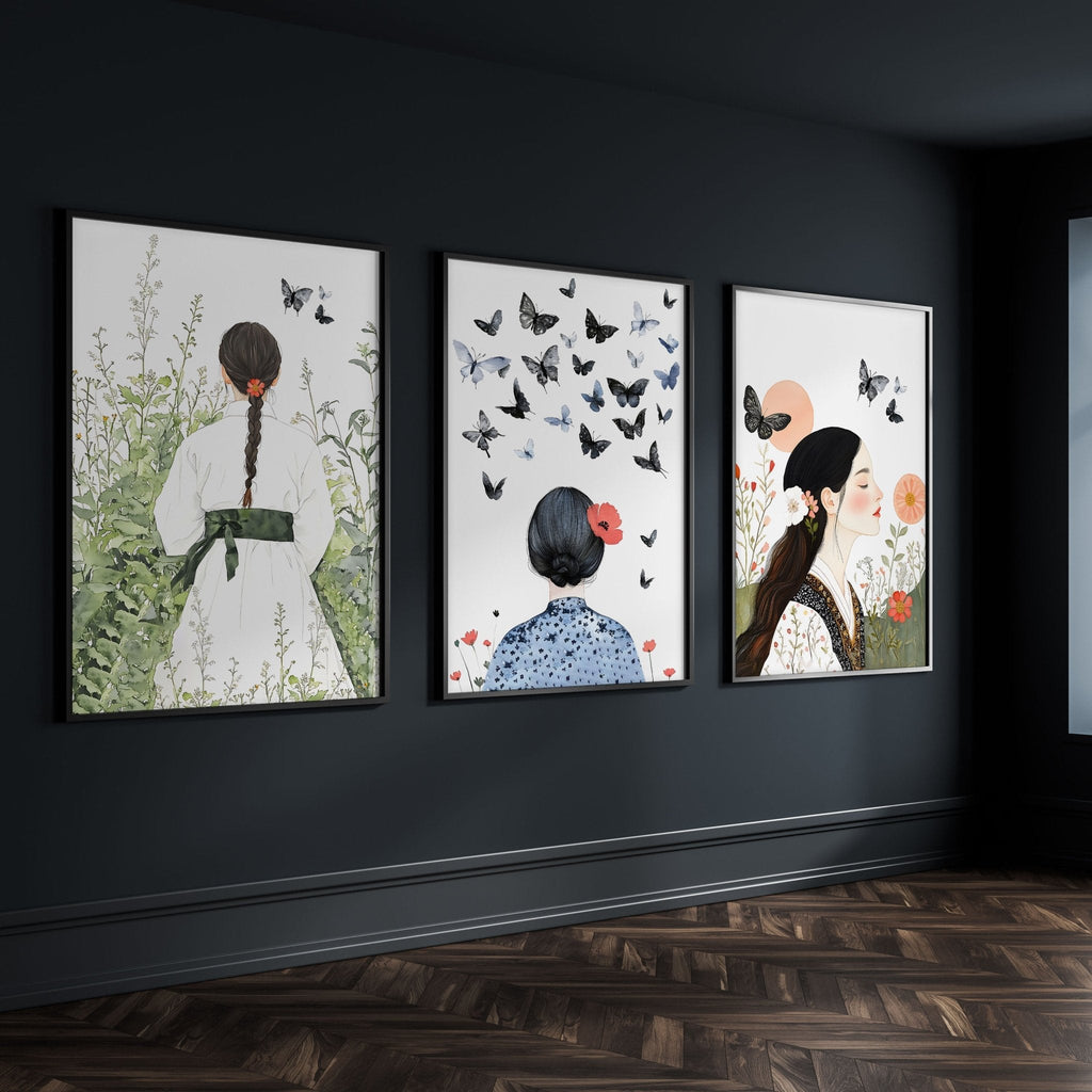 Canvas Pictures For Living Room | Set of 3 Boho Women Wall art Prints