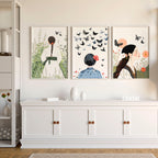 Canvas Pictures For Living Room | Set of 3 Boho Women Wall art Prints