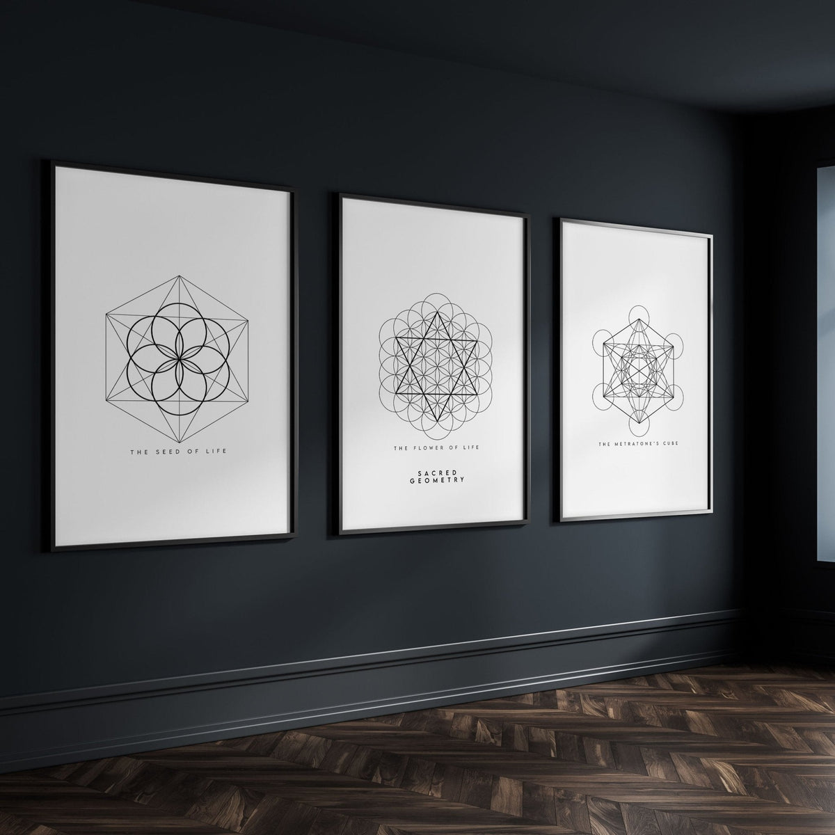 Canvas Pictures For Living Room | Set of 3 Sacred Geometry Wall art Prints