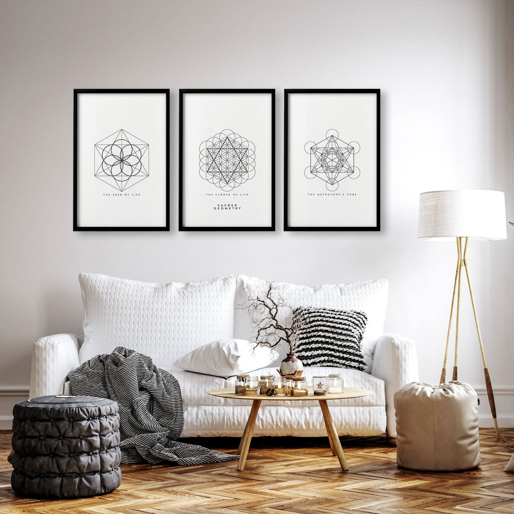Canvas Pictures For Living Room | Set of 3 Sacred Geometry Wall art Prints