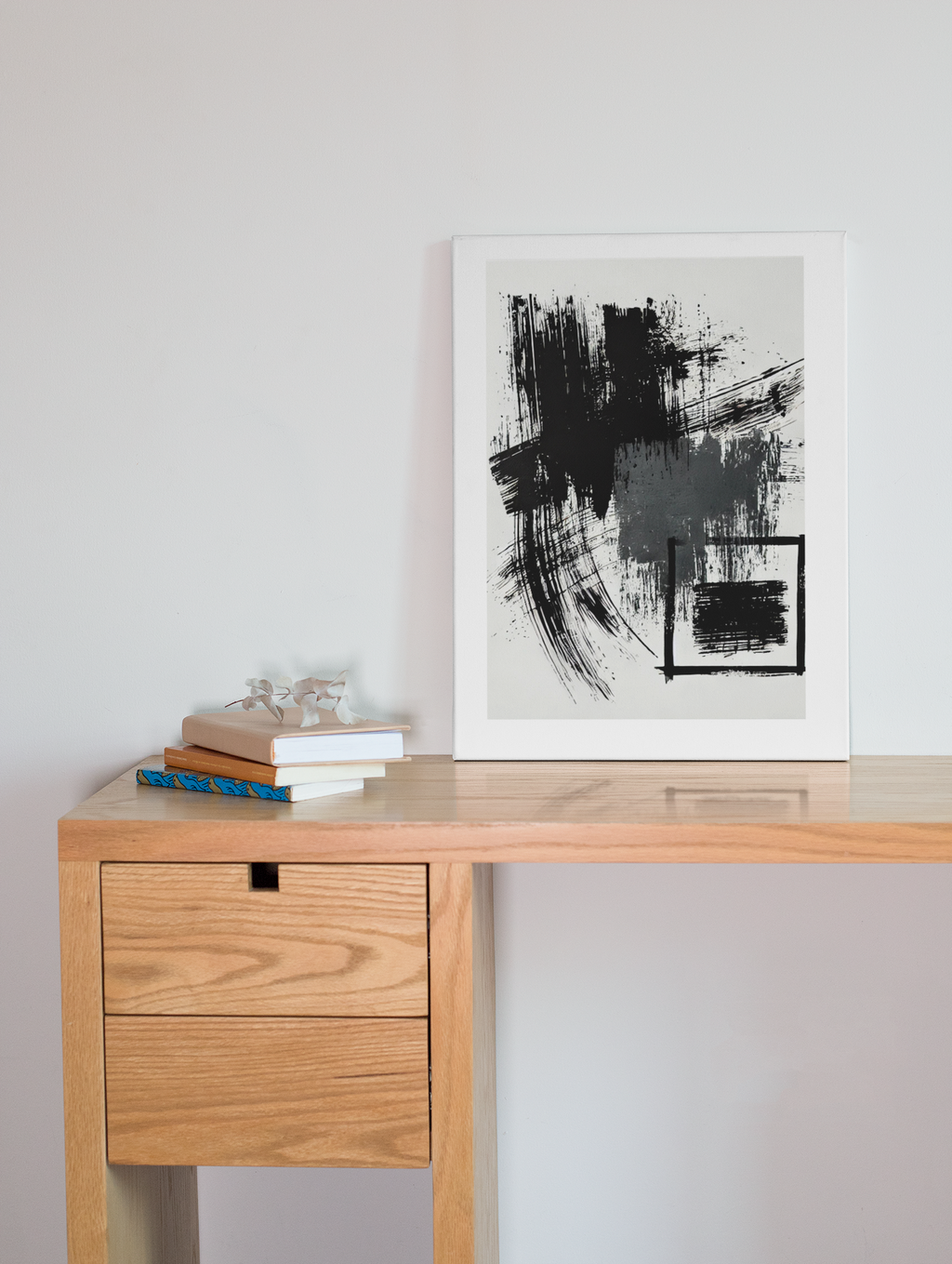 Minimal Abstract Wall Art  - Bold Black Brushstroke Canvas