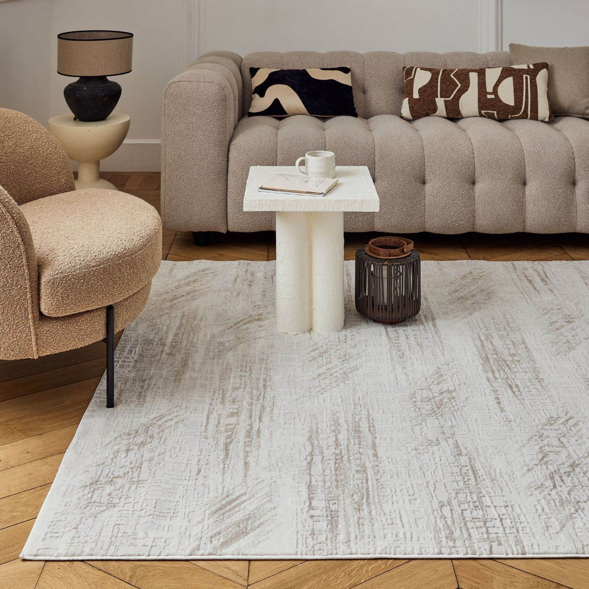 Carmel Cream-Beige Abstract Rug | 6030 - MOOAZAA