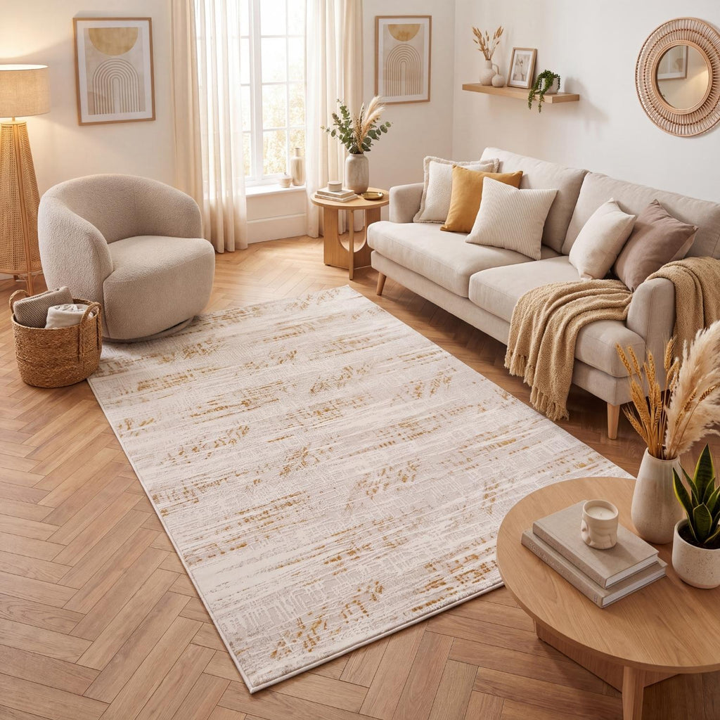 Carmel Cream-Gold Abstract Rug | 6030 - MOOAZAA