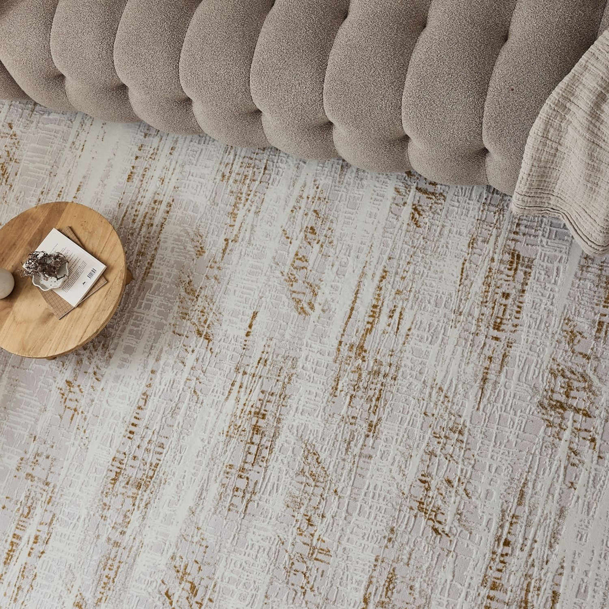 Carmel Cream-Gold Abstract Rug | 6030 - MOOAZAA