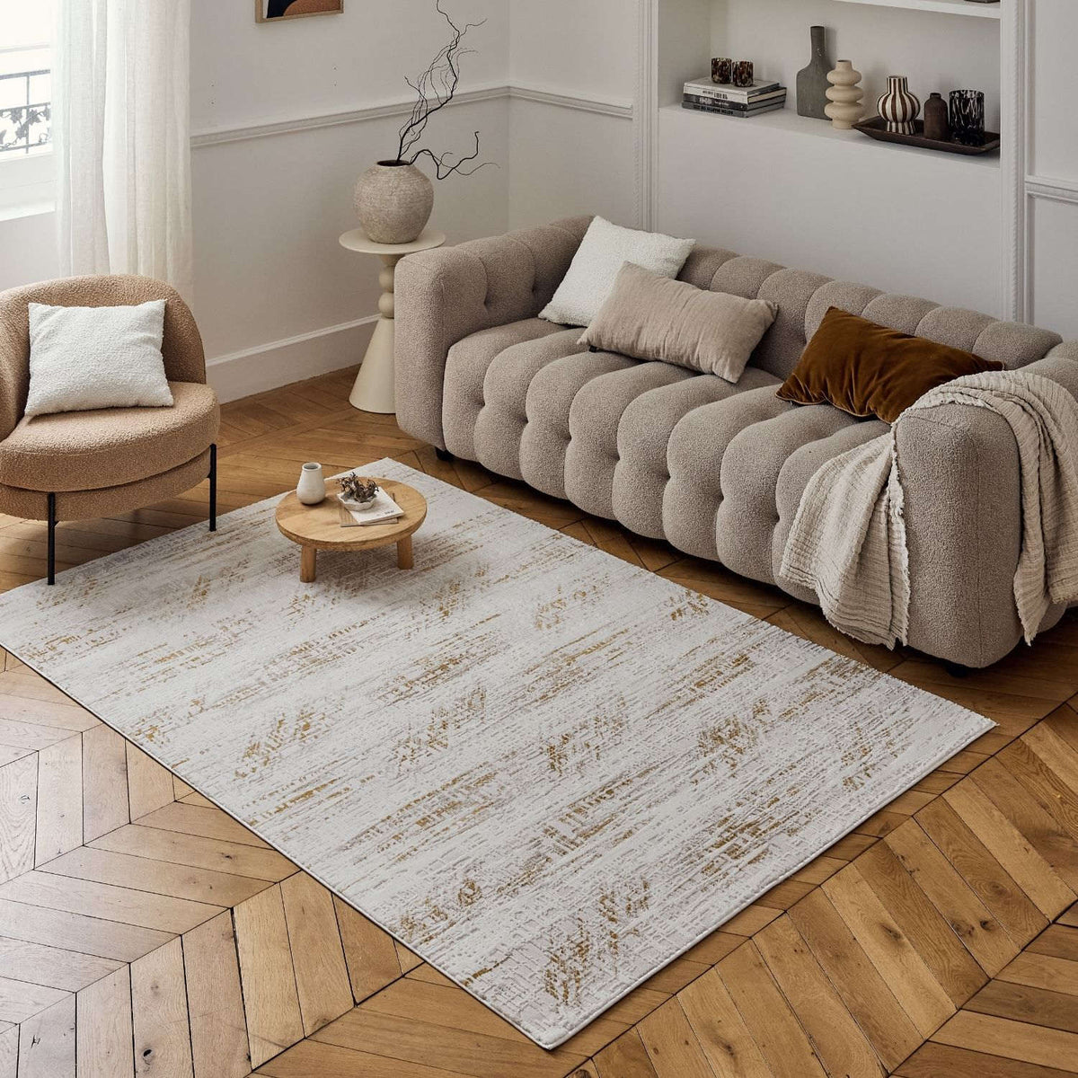 Carmel Cream-Gold Abstract Rug | 6030 - MOOAZAA