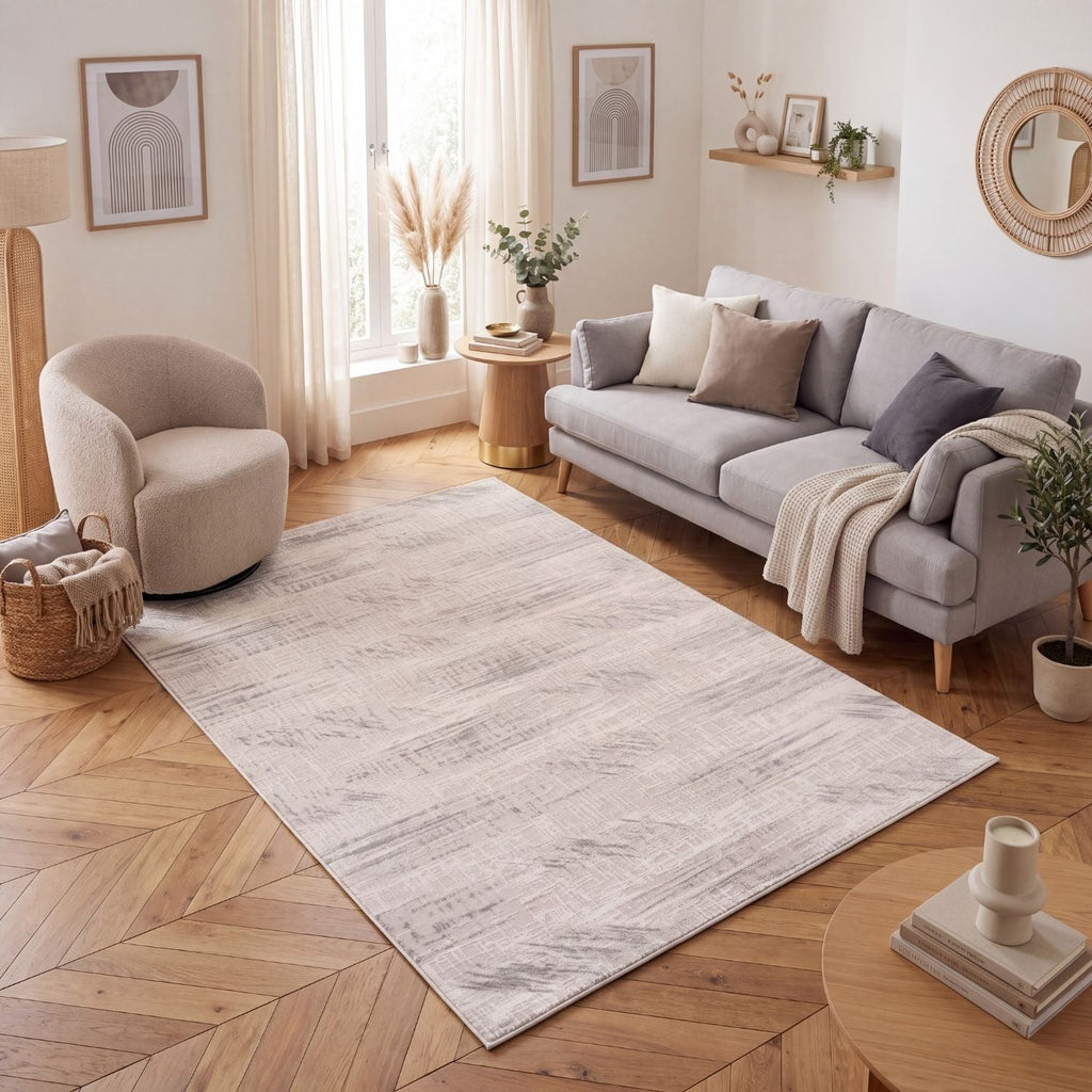 Carmel Cream-Grey Abstract Rug | 6030 - MOOAZAA