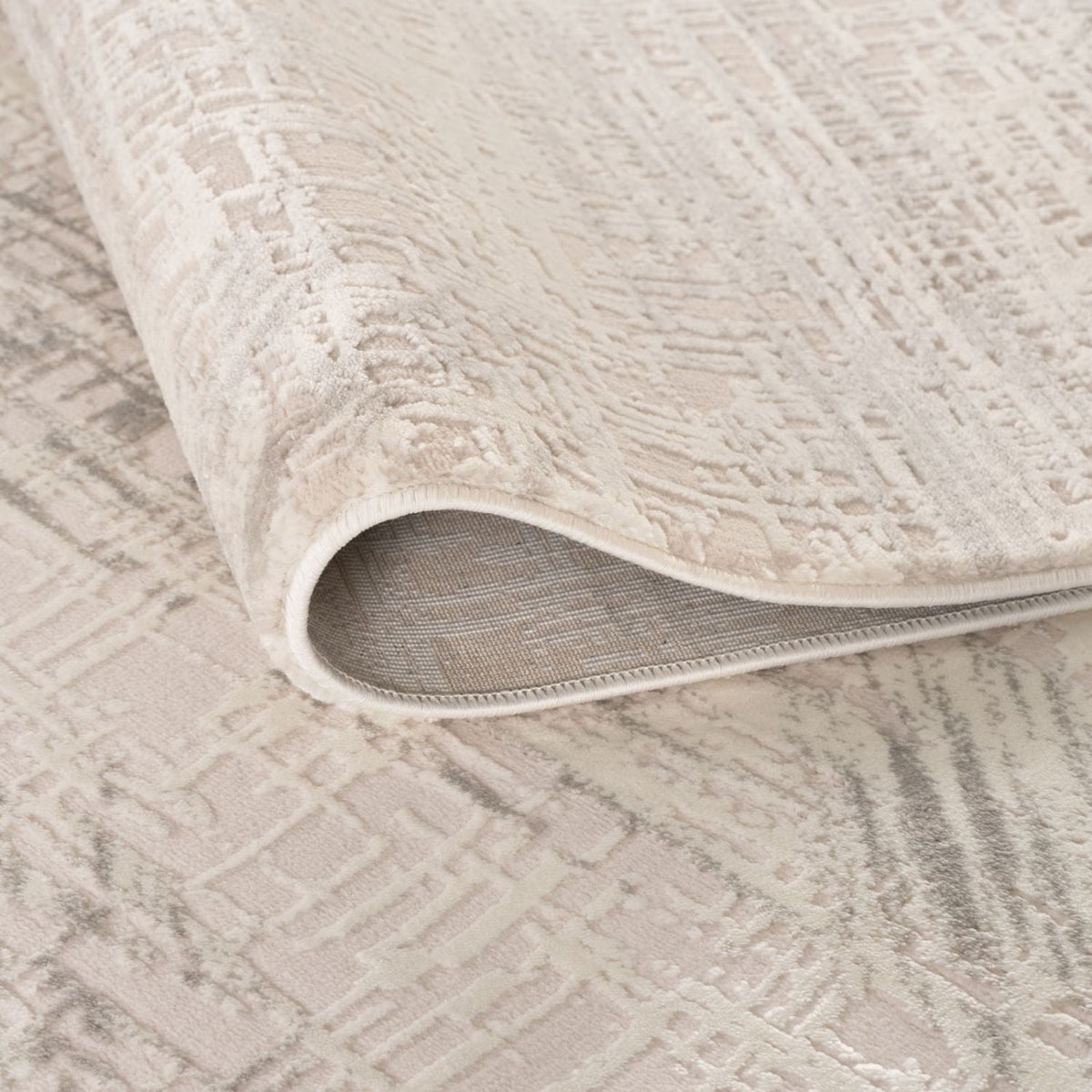 Carmel Cream-Grey Abstract Rug | 6030 - MOOAZAA