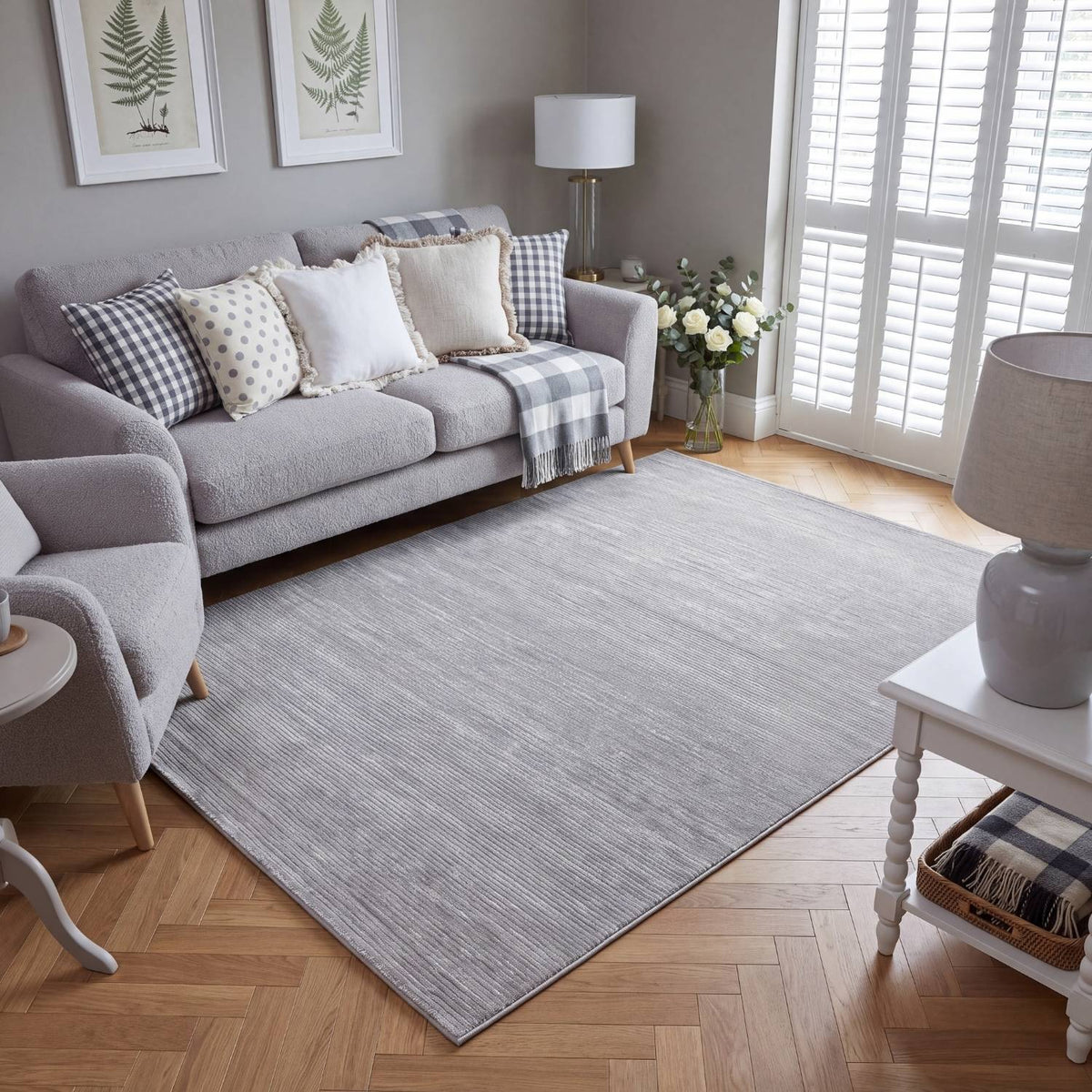 Carmel Grey-Cream Striped Rug | 6020 - MOOAZAA