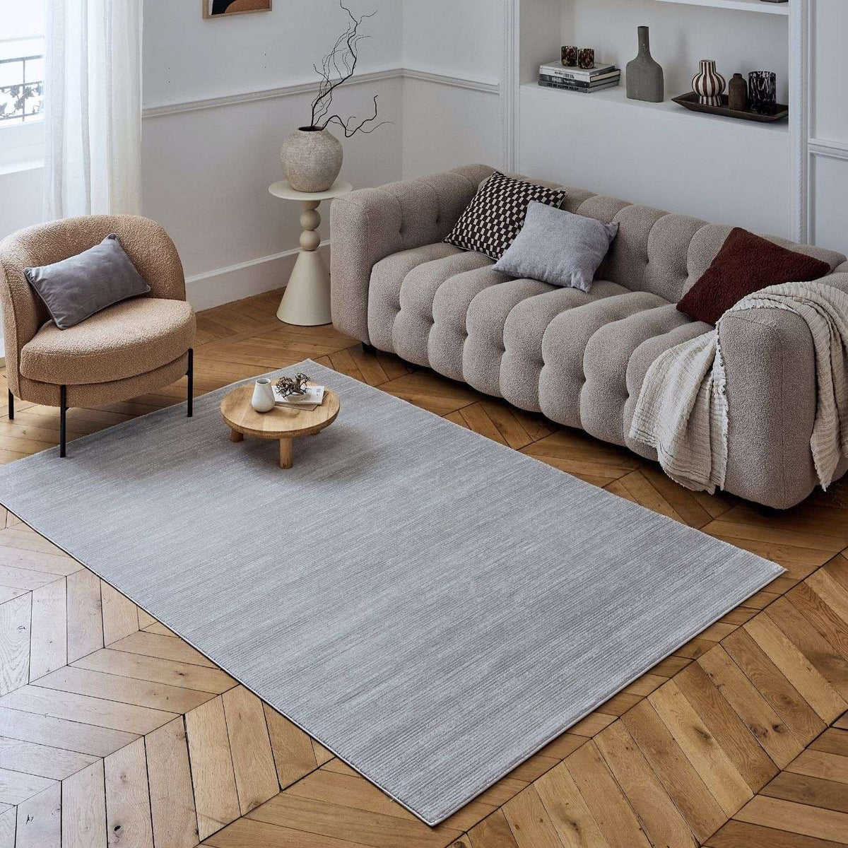 Carmel Grey-Cream Striped Rug | 6020 - MOOAZAA