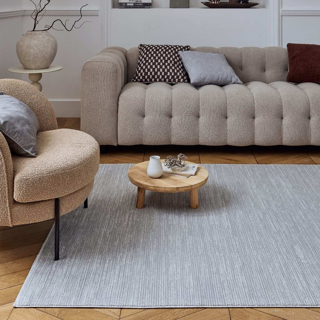 Carmel Grey-Cream Striped Rug | 6020 - MOOAZAA
