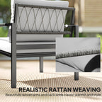 Outsunny 5 Piece Metal Garden Furniture Sofa Set with Thickened Cushions, Loveseat, 2 Armchairs, 2 Coffee Tables, Light Grey
