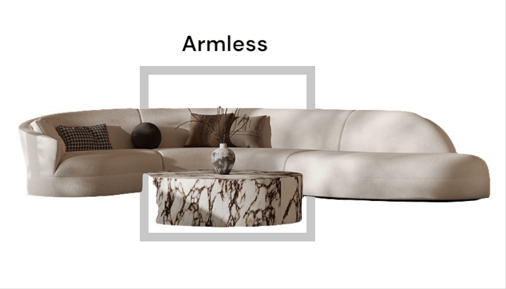 Modern beige sofa with armless design on a white background