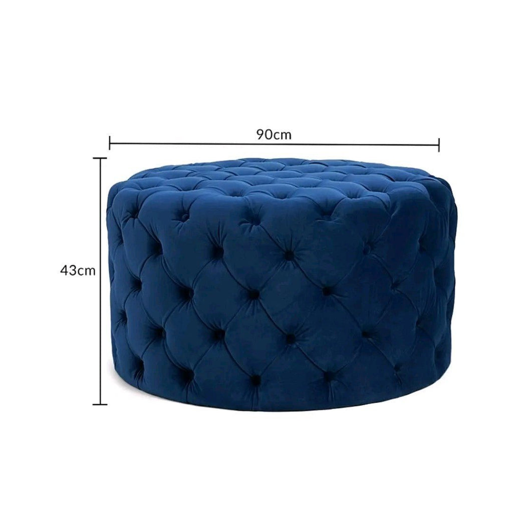 Footstool Chesterfield Navy Blue Velvet Rounded - MOOAZAA 