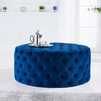 Footstool Chesterfield Navy Blue Velvet Rounded - MOOAZAA 