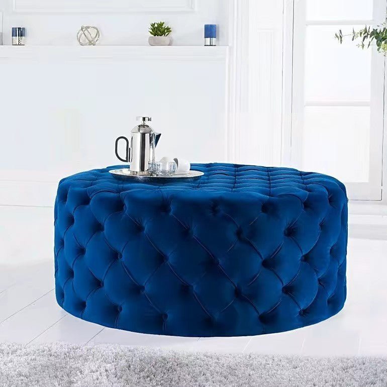 Footstool Chesterfield Navy Blue Velvet Rounded - MOOAZAA 