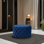 Footstool Chesterfield Navy Blue Velvet Rounded - MOOAZAA 