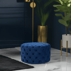 Footstool Chesterfield Navy Blue Velvet Rounded - MOOAZAA 