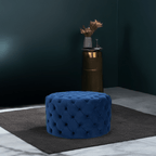 Footstool Chesterfield Navy Blue Velvet Rounded - MOOAZAA 