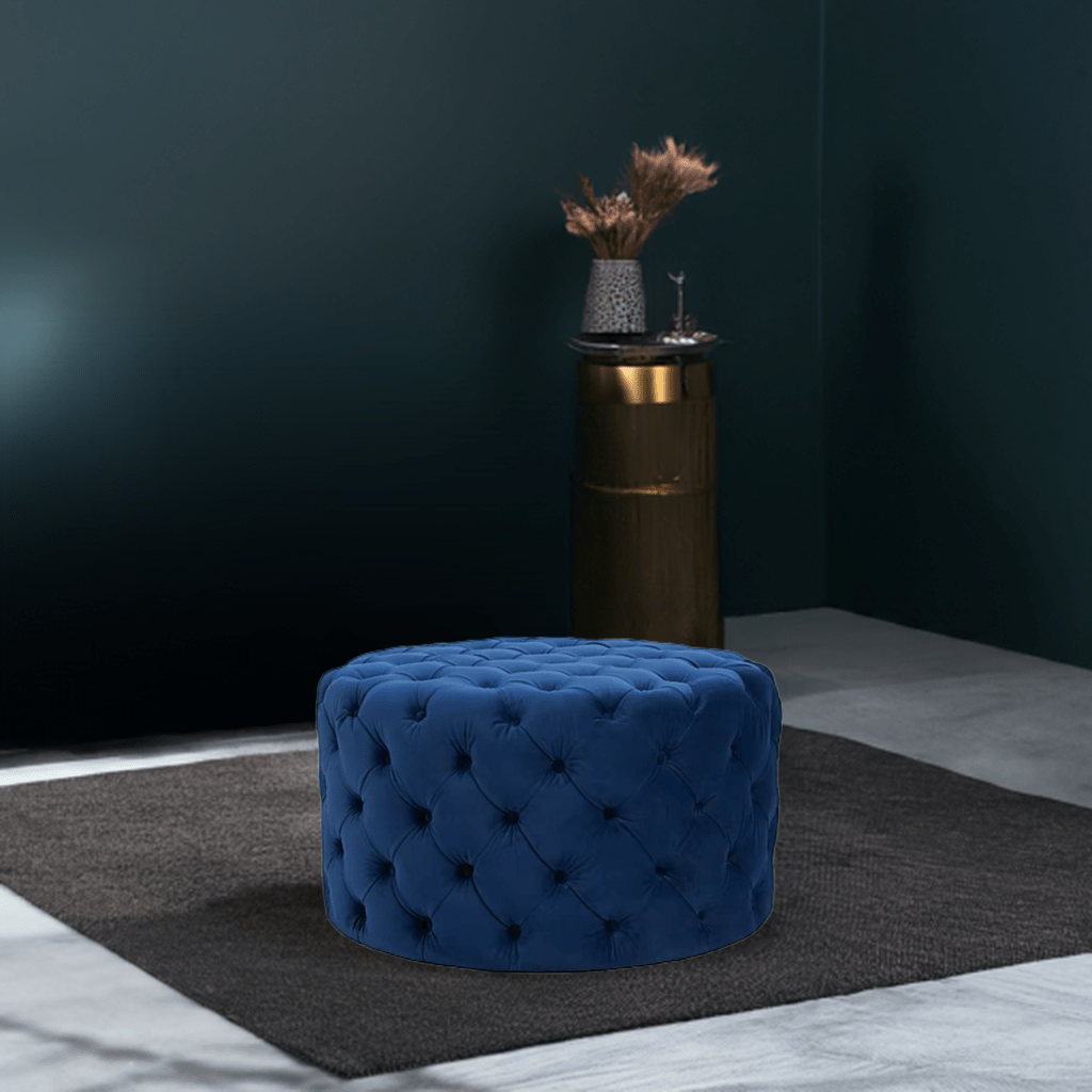 Footstool Chesterfield Navy Blue Velvet Rounded - MOOAZAA 