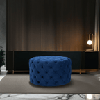 Footstool Chesterfield Navy Blue Velvet Rounded - MOOAZAA 
