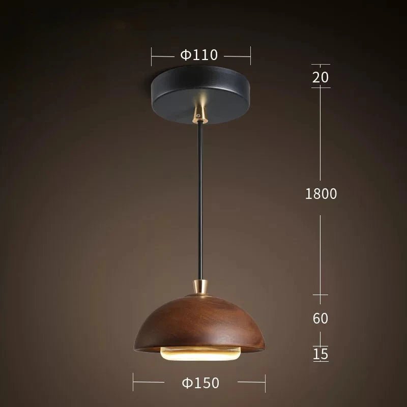 Pendant light with dimensions labeled on a dark background