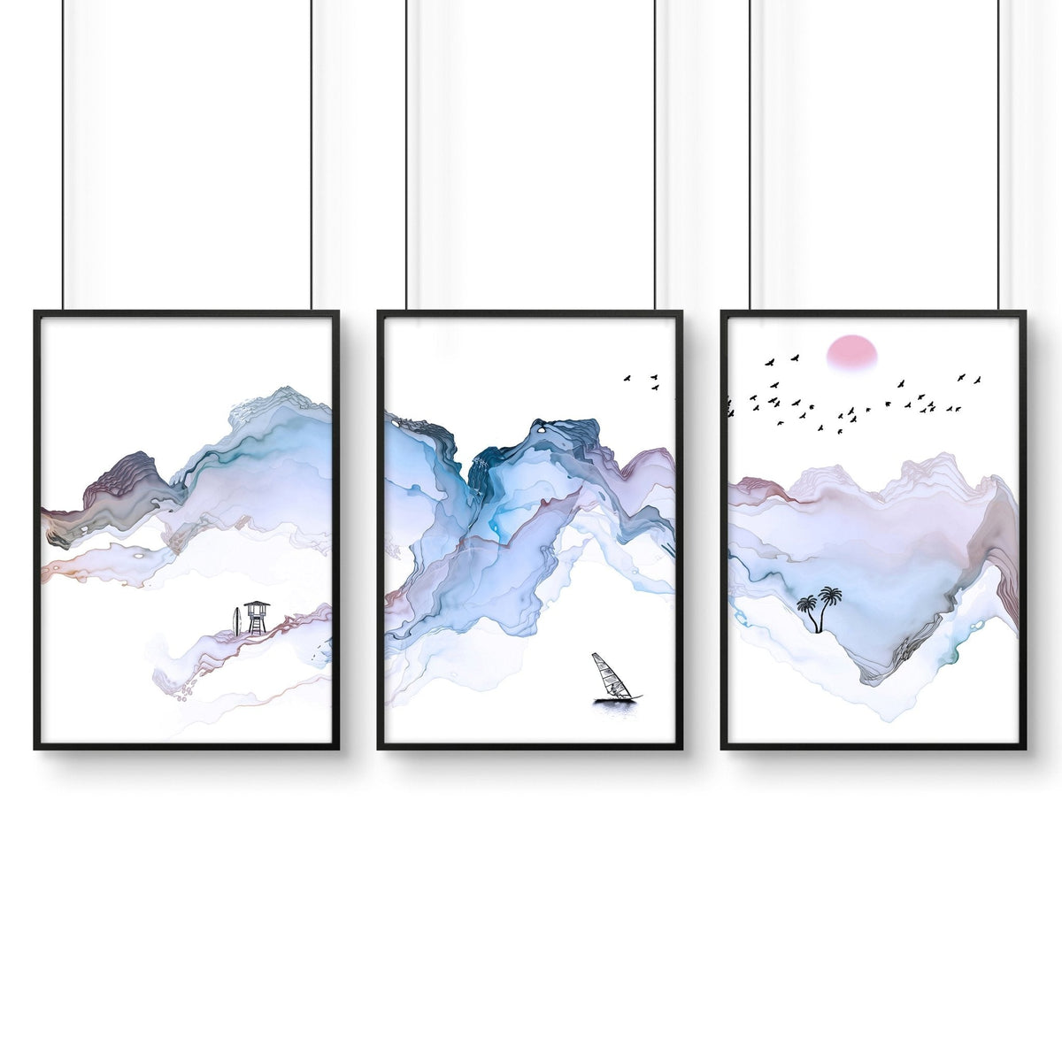 Art Prints Framed – Coastline Set of 3 Wall Art