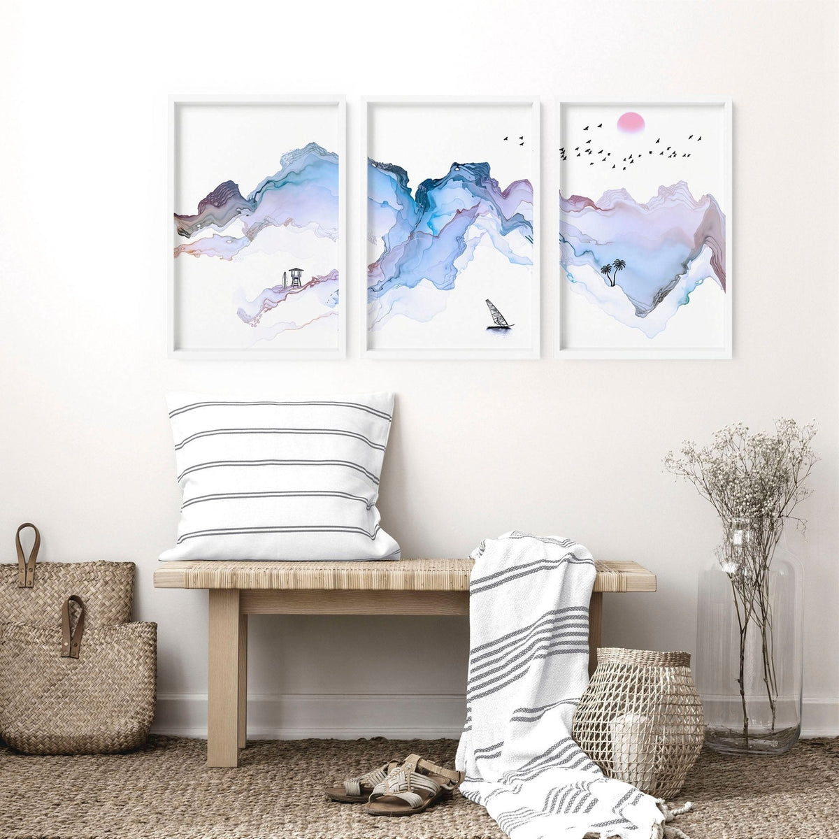 Art Prints Framed – Coastline Set of 3 Wall Art