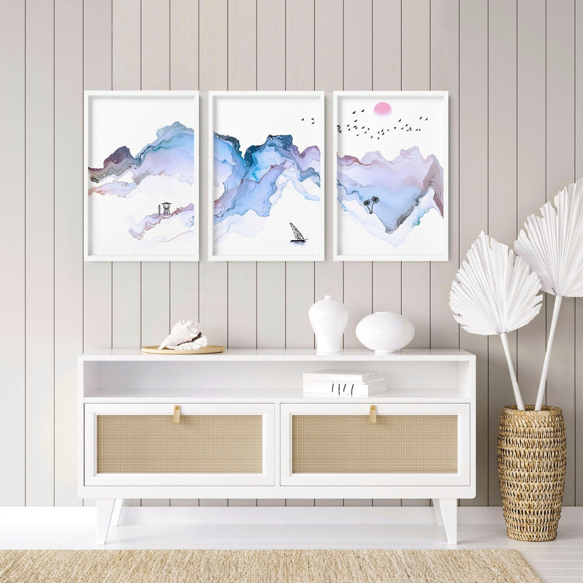 Art Prints Framed – Coastline Set of 3 Wall Art