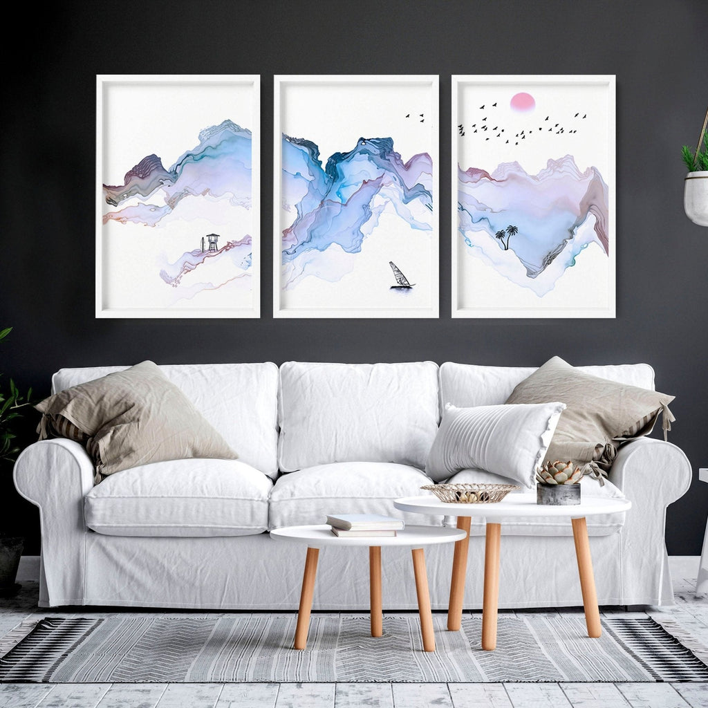Art Prints Framed – Coastline Set of 3 Wall Art