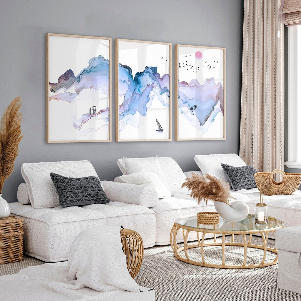 Art Prints Framed – Coastline Set of 3 Wall Art
